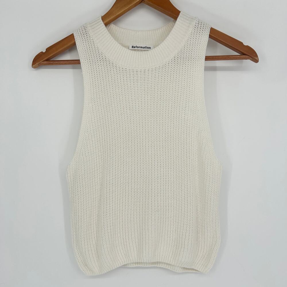 REFORMATION Lilac Knit Top Womens Small Cottage Beigecore Normcore Academia Boho - Picture 2 of 8